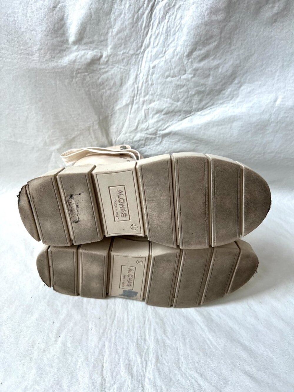 Alohas boots combat Can Can cream beige leather lace up platform lug 38 7 7.5. - Picture 8 of 14
